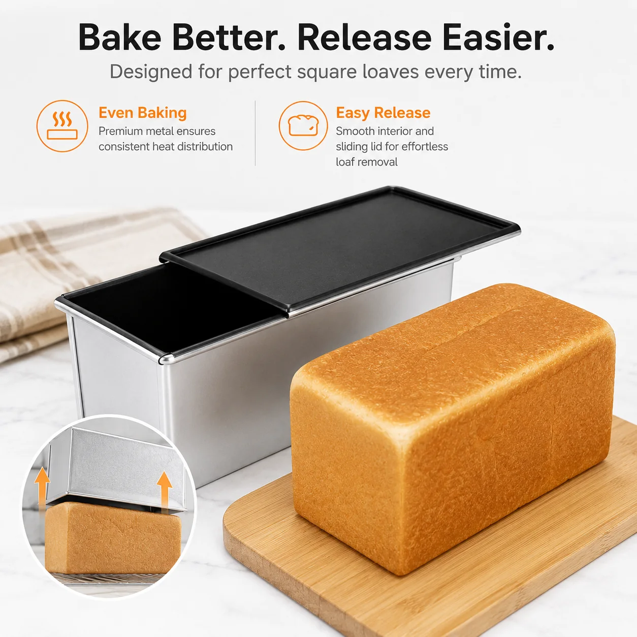 250g Shokupan Pullman loaf pan with sliding lid and square bread