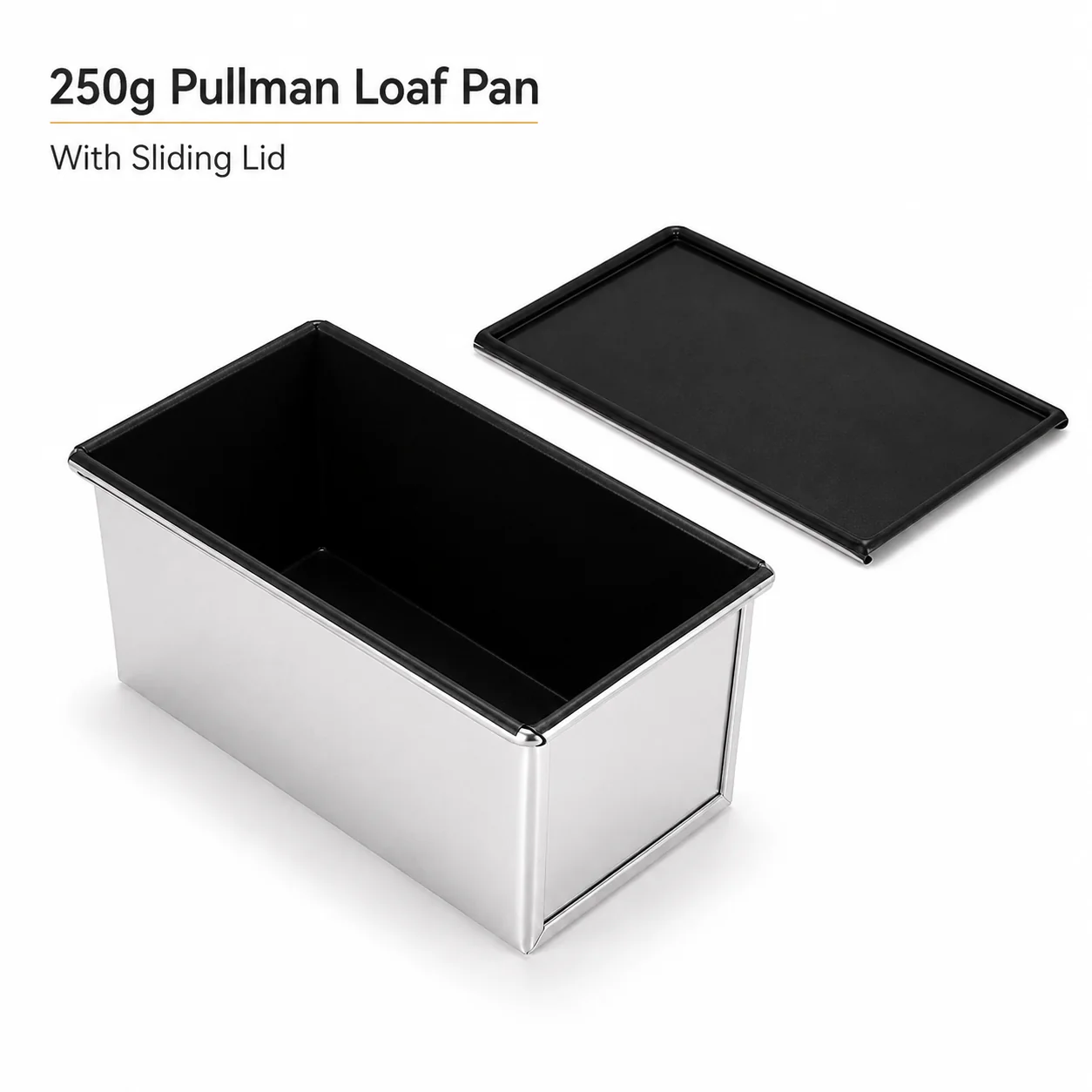 Open 250g Pullman loaf pan and removable sliding lid
